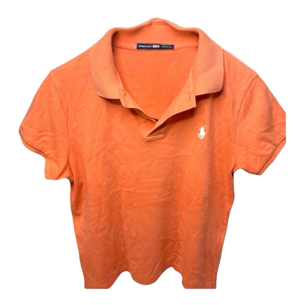 Ralph Lauren Sport Shirt Polo Womens Large Orange 100% Cotton Stretch White Pony